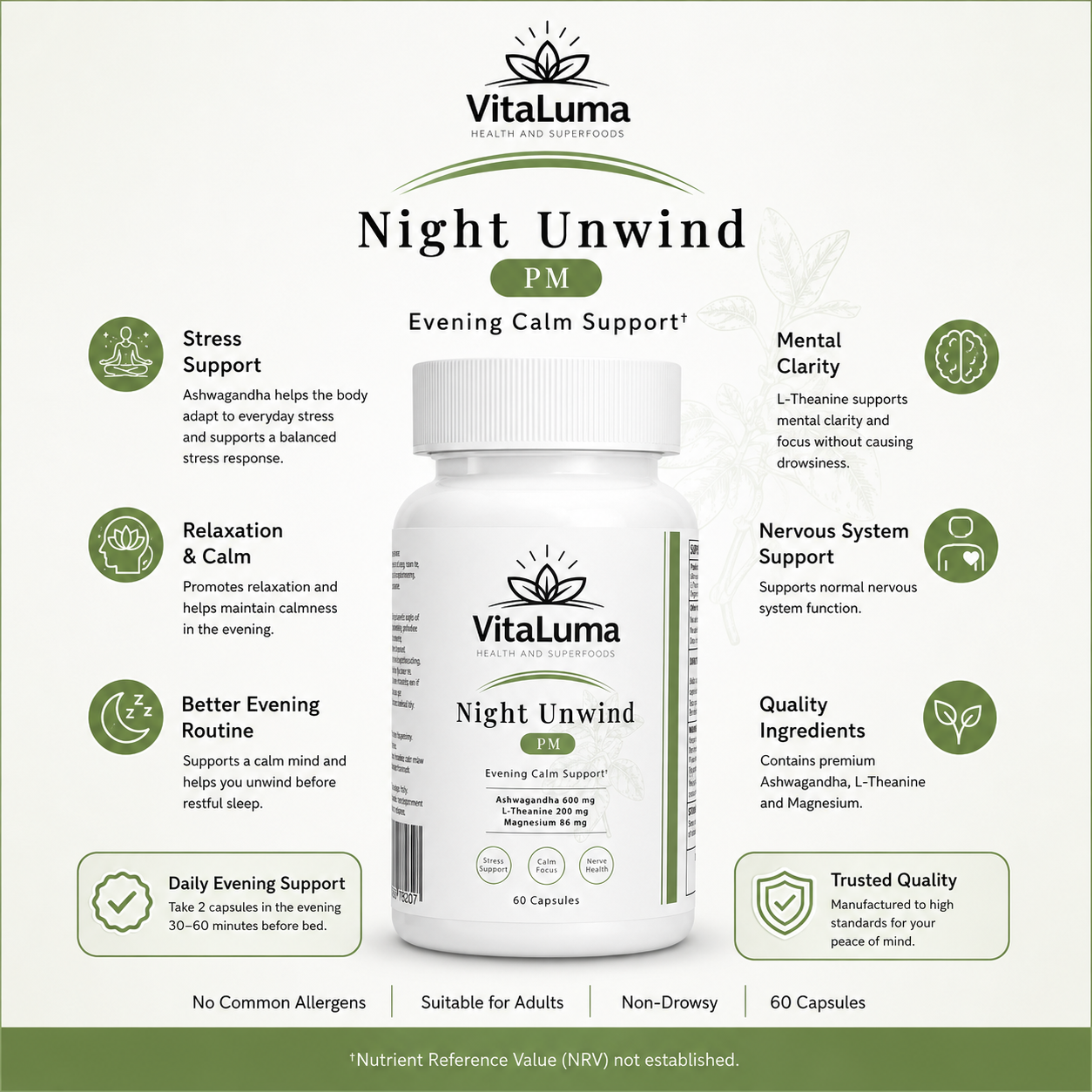 Night Unwind - KSM-66 Ashwagandha, L-Theanine & Magnesium - Capsules 60s
