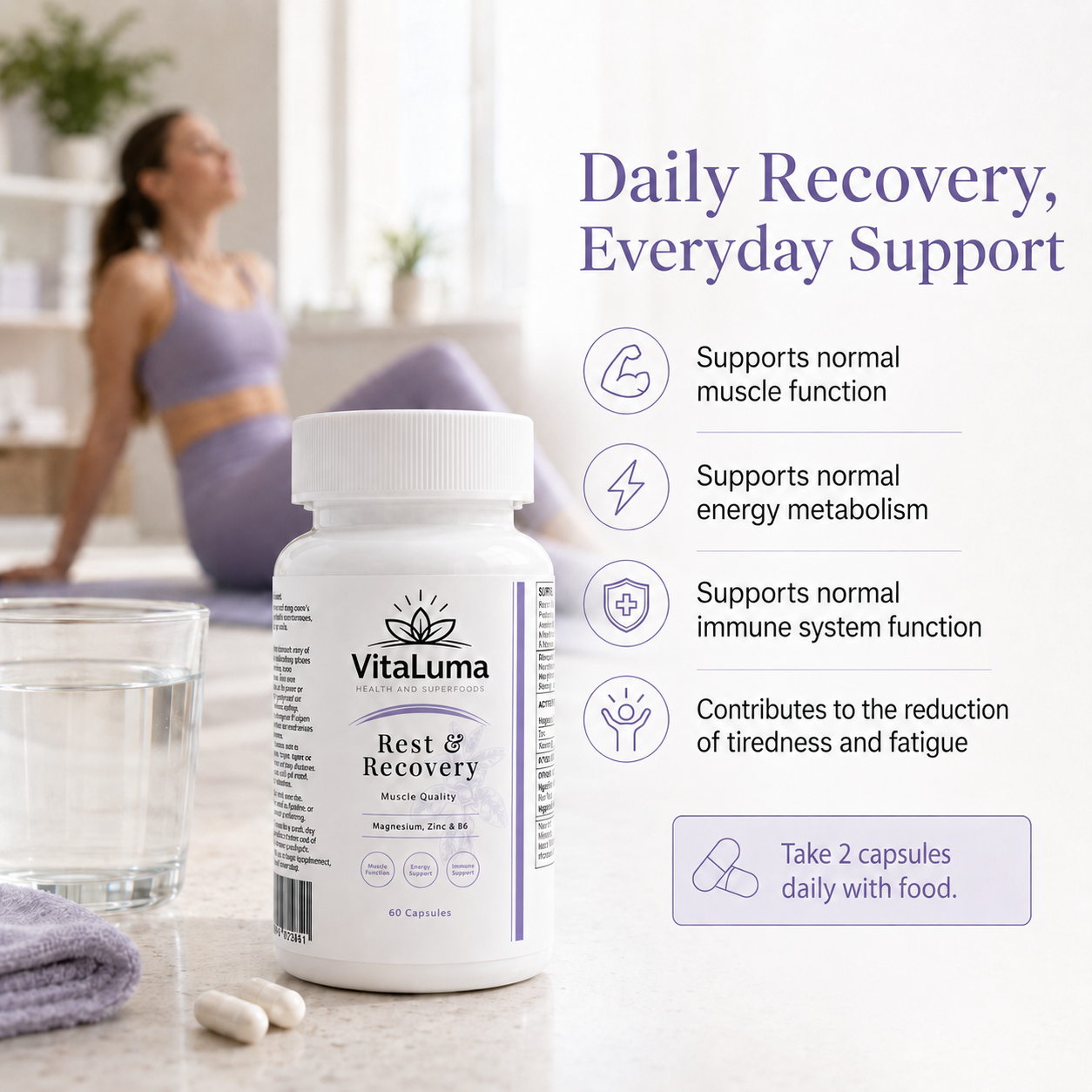 Muscle Rest & Recovery Magnesium, Zinc & Vitamin B6 - Capsules 60s