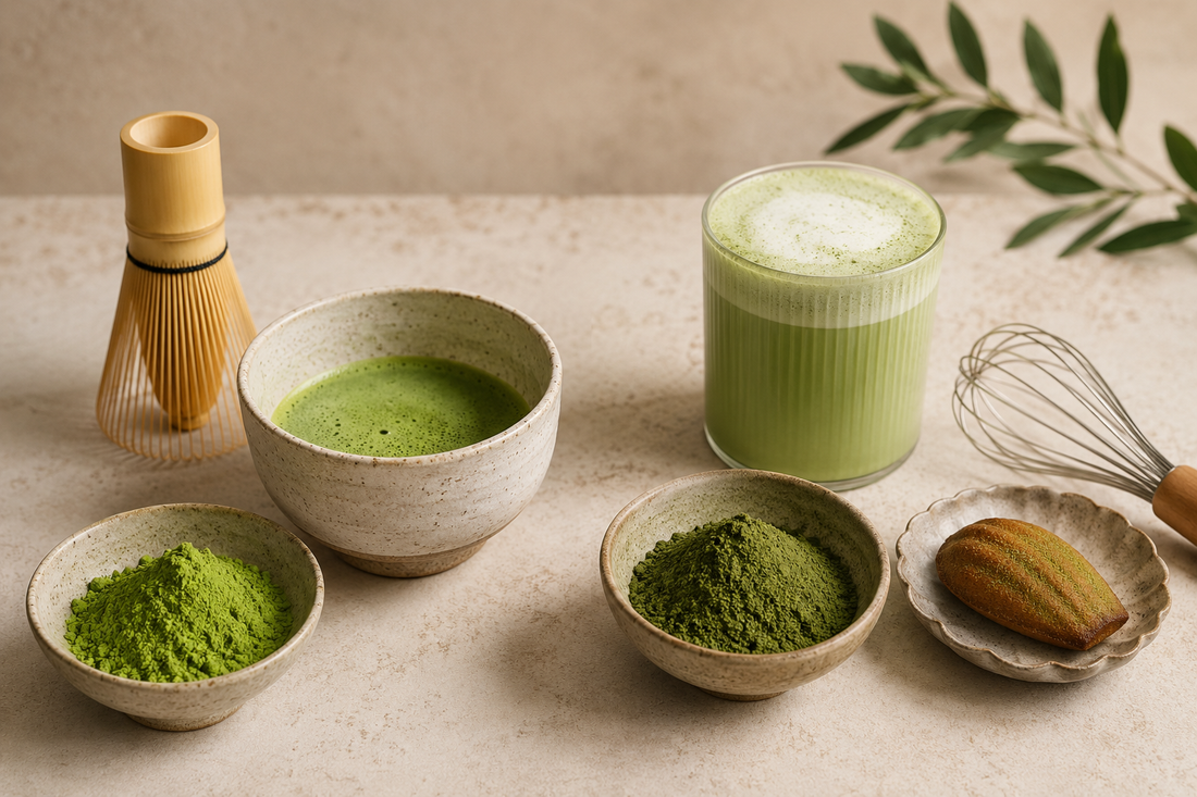 Matcha powders prepared for traditional whisking, lattes and baking