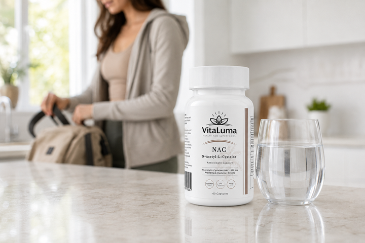 VitaLuma NAC 600 mg supplement in a bright everyday wellness routine