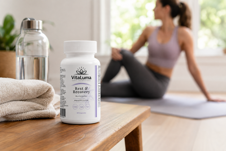 VitaLuma Rest and Recovery supplement after a gentle workout