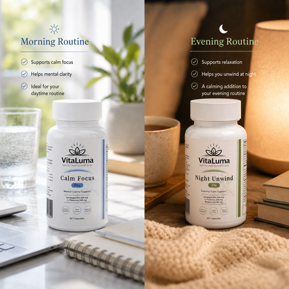 VitaLuma Day & Night Wellness Combo - Calm Focus + Night Unwind - 120 Caps