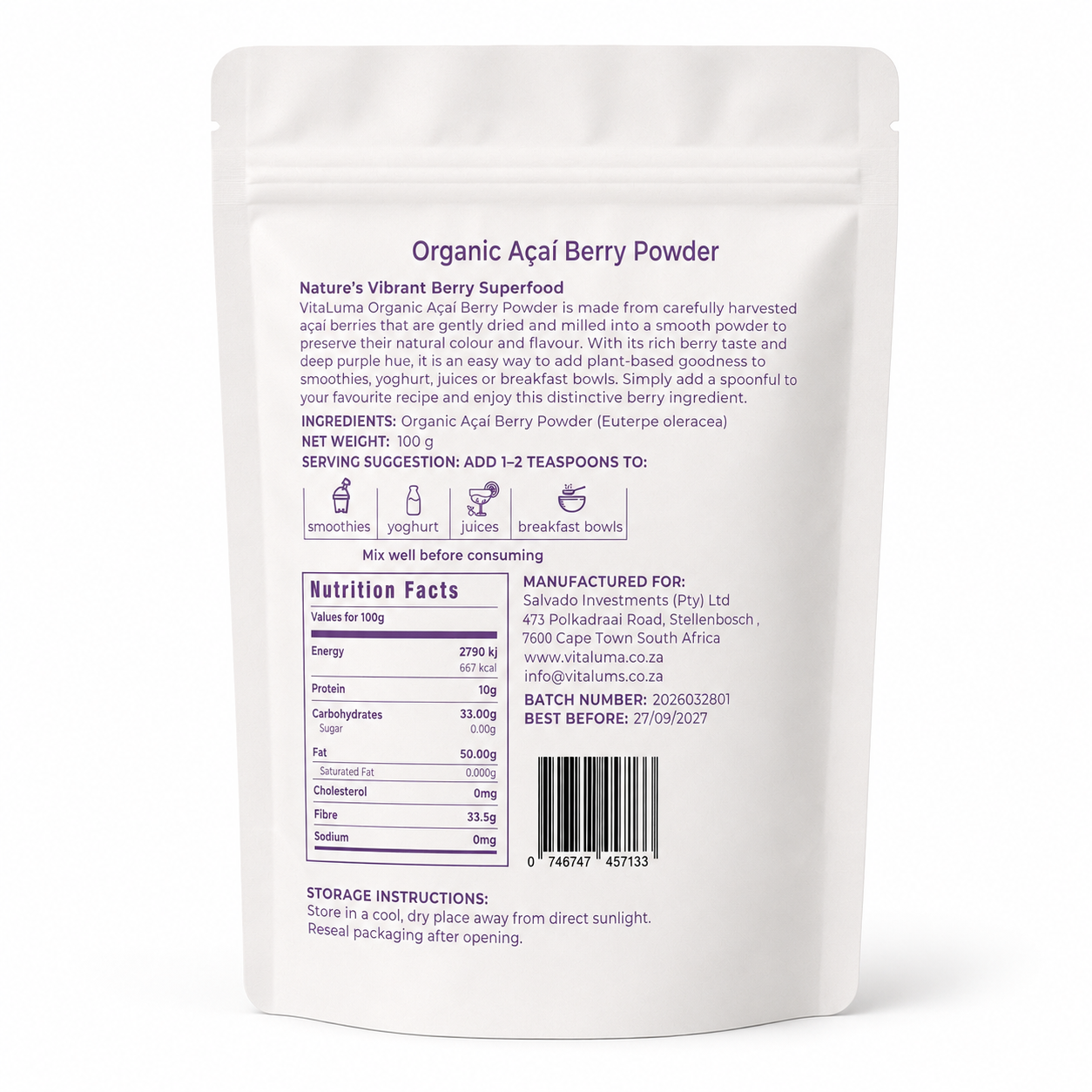 Organic Acai Berry Powder - 100g