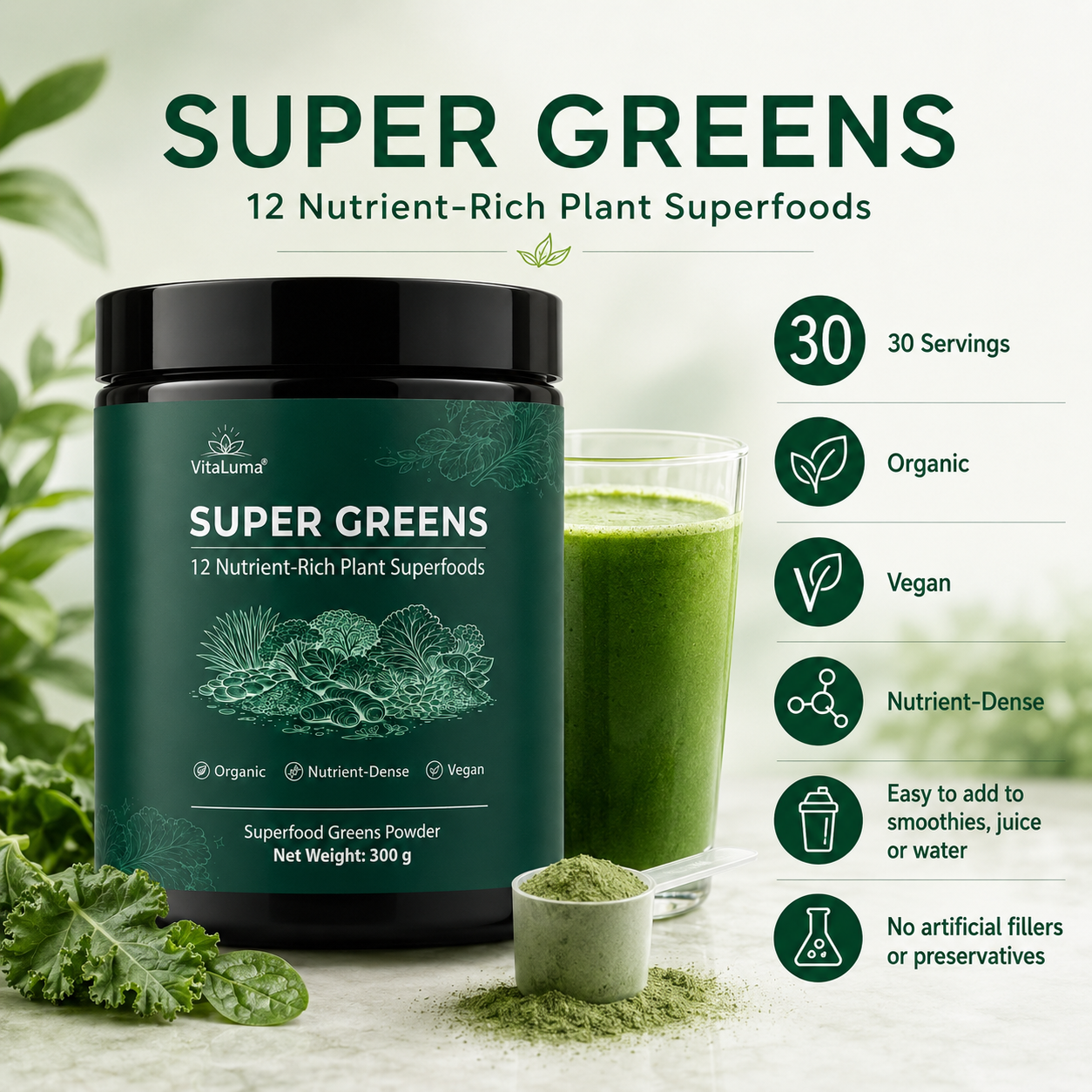 VitaLuma 12 Organic Superfood Greens Mix - 300g