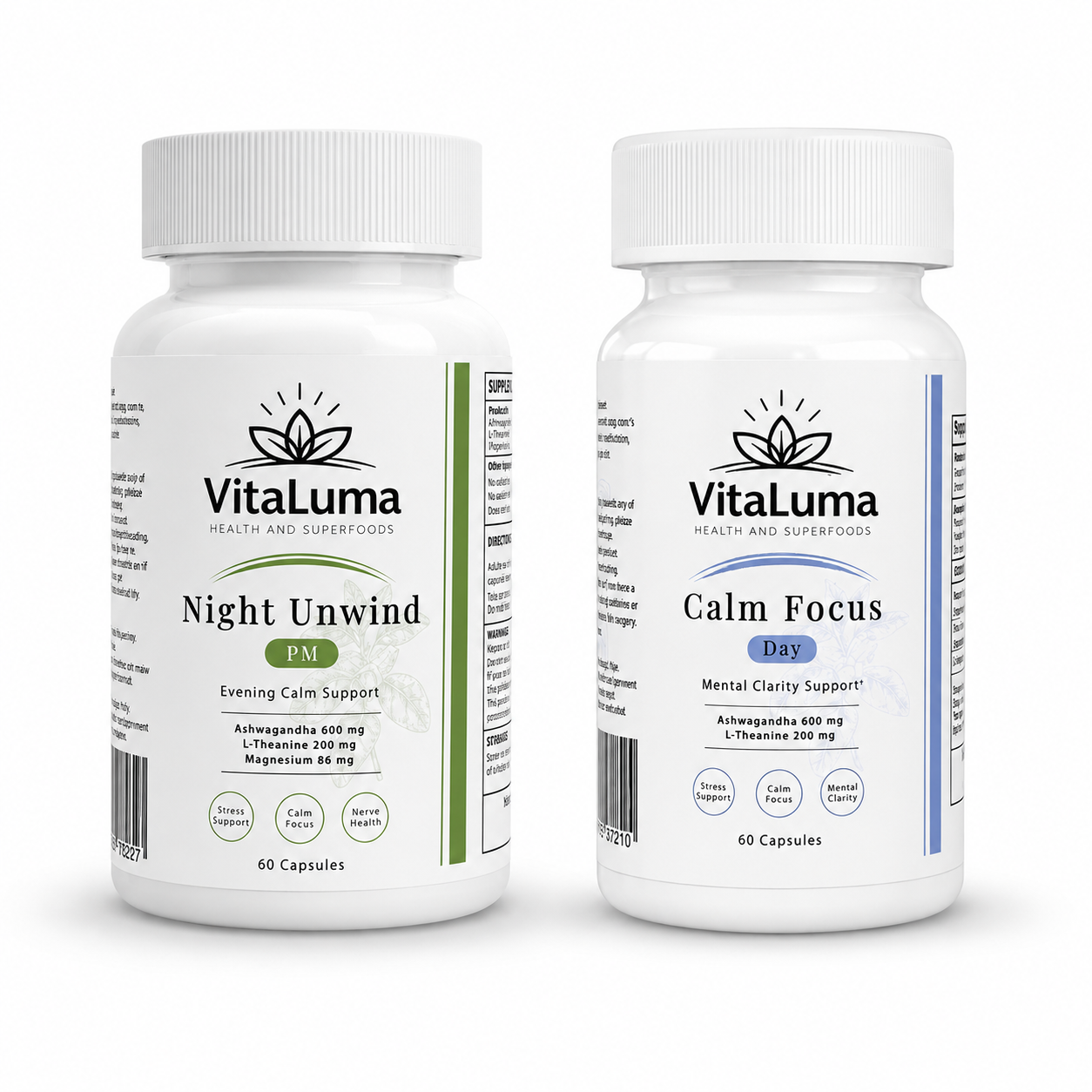 VitaLuma Day & Night Wellness Combo - Calm Focus + Night Unwind - 120 Caps