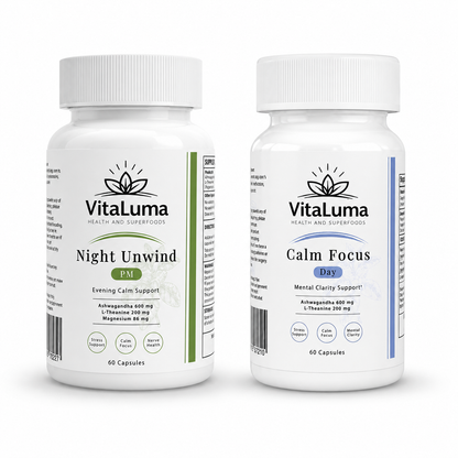 VitaLuma Day & Night Wellness Combo - Calm Focus + Night Unwind - 120 Caps