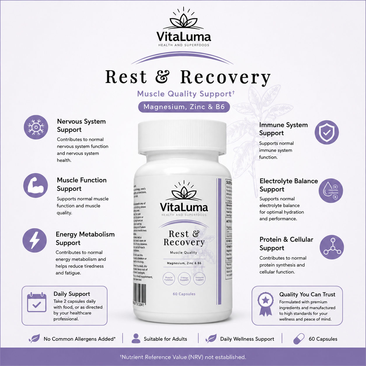 Muscle Rest & Recovery Magnesium, Zinc & Vitamin B6 - Capsules 60s