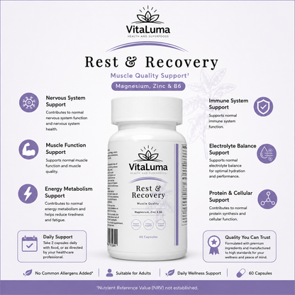 Muscle Rest & Recovery Magnesium, Zinc & Vitamin B6 - Capsules 60s