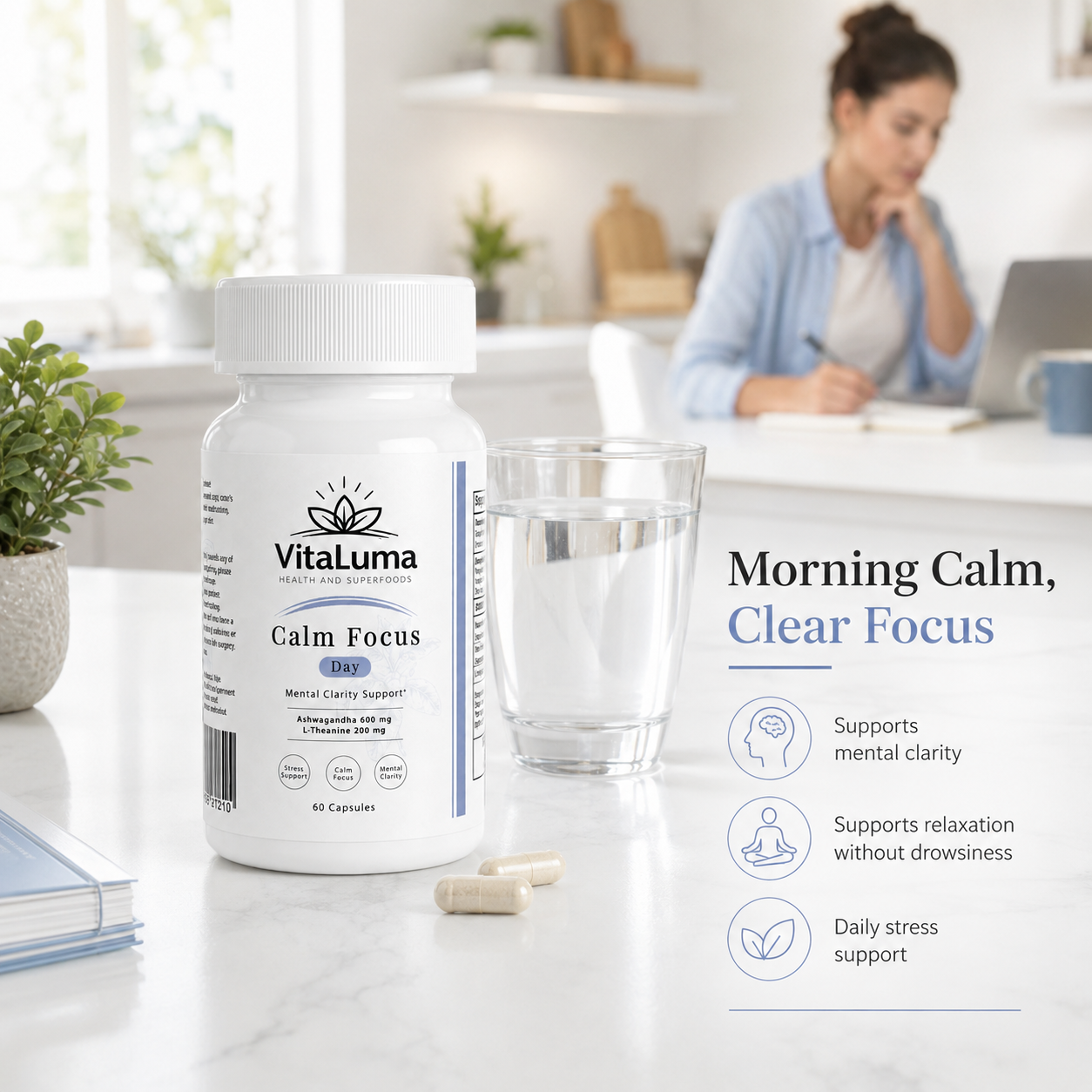 Calm Focus (Day) KSM-66 Ashwagandha & L-Theanine - 60 Capsules