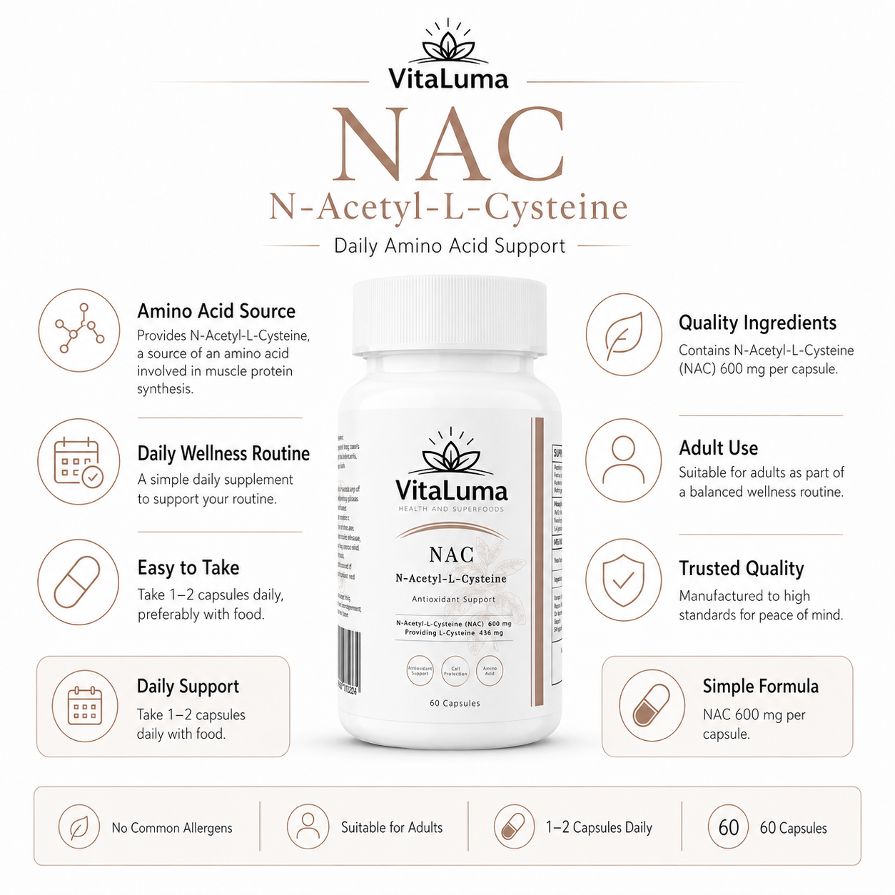 NAC (N-Acetyl-L-Cysteine) 600mg - 60 Capsules